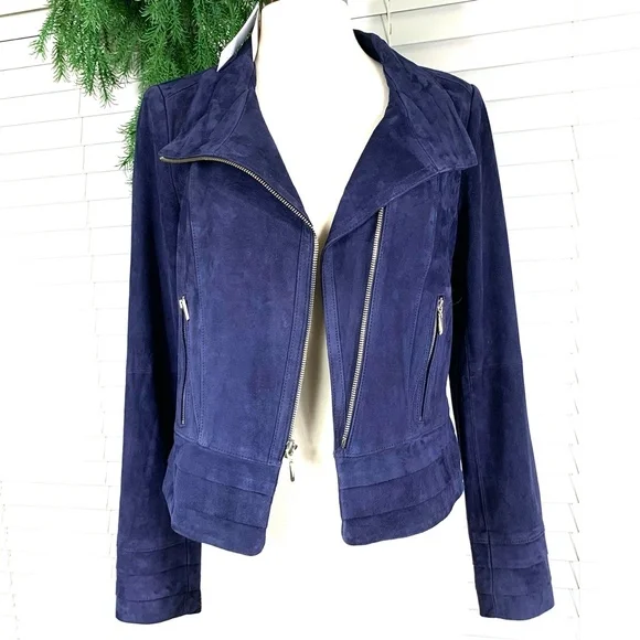 🚫SOLD! NWT🤩|•WHBM•| Navy Suede Moto Jacket* - Picture 4 of 16